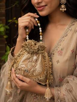 Adwita - Kundan Gota Potli Bag Antique Gold