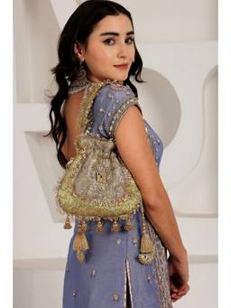 Adwita - Gold Gota Tissue Dual Shade Potli Bag with Detachable Straps
