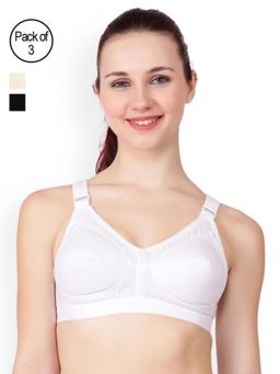 Floret - Pack of 3 Solid Full Coverage Bra - Multi-Color