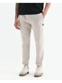 Rare Rabbit - Men Anderson-B25 Beige Cotton Blend Plain Joggers