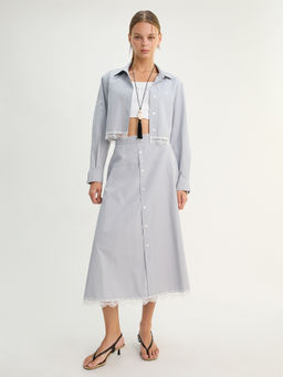 Pomelo - Lace Trim Long Sleeve Shirt - Grey
