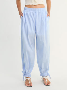 Pomelo - Striped Drawstring Hem Pants - Blue