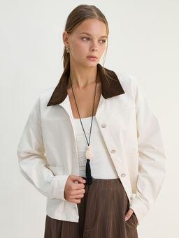 Pomelo - Contrast Collar Jacket - Ivory