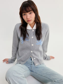 Pomelo - Bow Cardigan - Mid Grey