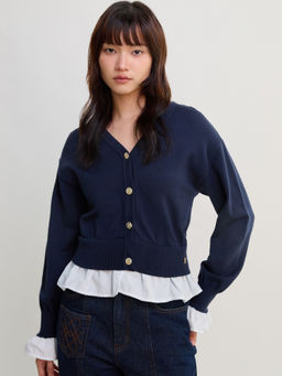 Pomelo - Ruffle Hem Cardigan - Blue