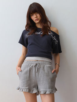 Pomelo - Ruffle Hem Shorts - Light Grey