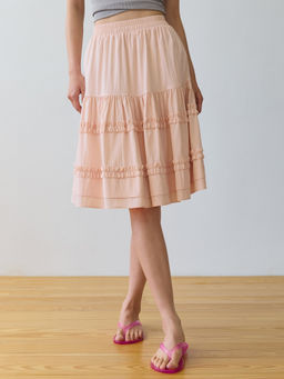 Pomelo - Tiered Ruffle Midi Skirt - Light Pink