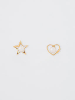 Pomelo - Star and Heart with Pearl Charm Stud Earrings - White