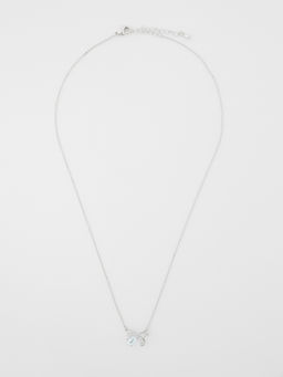 Pomelo - Bow and Teardrop Pendant Necklace - Metallic Silver