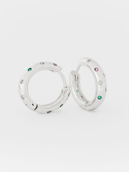 Pomelo - Crystal Gemstone Hoop Earrings - Metallic Silver