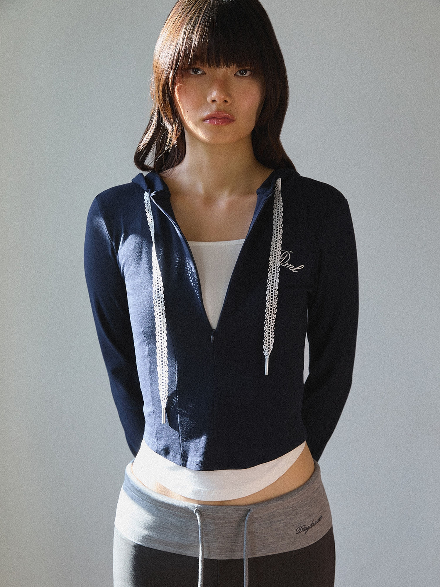 pomelo Cropped Zip Hoodie - Navy Blue-picture-33