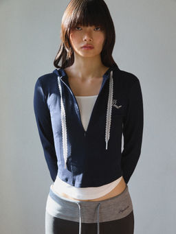 Pomelo - Cropped Zip Hoodie - Navy Blue