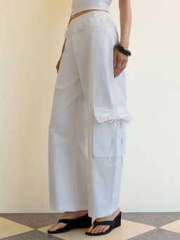 Pomelo - Ruffle Trim Drawstring Hem Pants - White