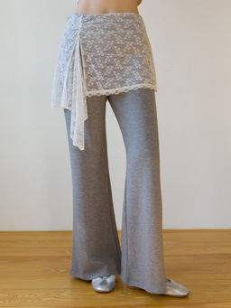 Pomelo - Lace Overlay Flare Pants - Light Grey