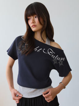 Pomelo - Off-Shoulder Top - Navy Blue