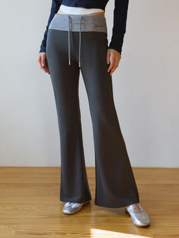 Pomelo - Fold-Over Waist Wide Leg Pants - Grey