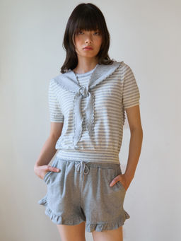 Pomelo - Sailor Collared Knit Top - Light Grey