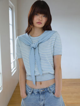 Pomelo - Sailor Collared Knit Top - Baby Blue