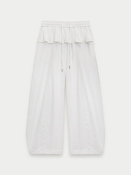 Pomelo - Ruffle Waist Wide Leg Pants - White