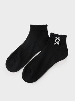 Pomelo - Bow Detail Ankle Socks - Black
