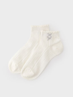 Pomelo - Bow Detail Ankle Socks - Off White