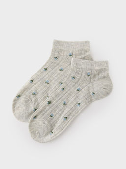 Pomelo - Mini Floral Ribbed Ankle Socks - Grey