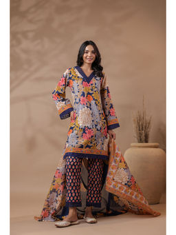 Jaipur Morni - Navy Blue Printed Kurta & Pant with Dupatta (Set of 3)