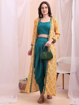 Ahalyaa - Womens Printed Blouse & Dhoti with Jacket (Set of 3)