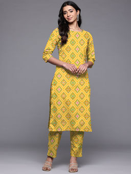 Ahalyaa - Womens Yellow Printed Kurta & Pant (Set of 2)