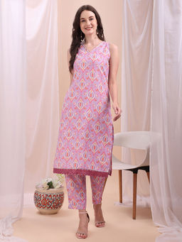 Ahalyaa - Womens Lavender Printed Kurta & Pant (Set of 2)