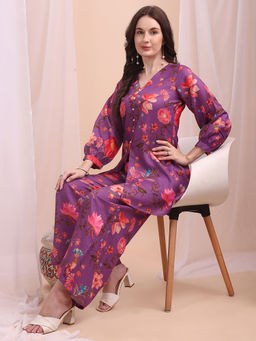 Ahalyaa - Womens Purple Printed Co-ord (Set of 2)