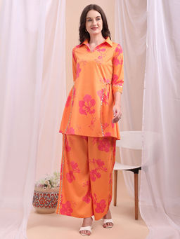 Ahalyaa - Womens Orange Printed Co-ord (Set of 2)