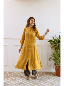 Nehamta - Womens Mustard Yellow Cotton Kurta And Pant (Set of 2)