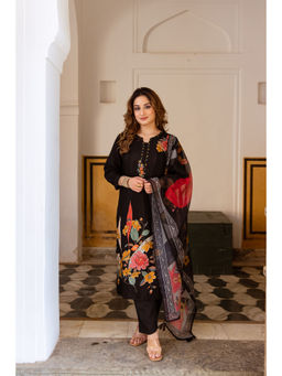 Nehamta - Womens Black Viscose Muslin Kurta, Pant And Dupatta (Set of 3)