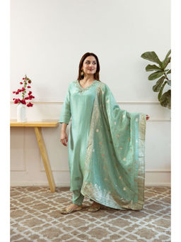 Nehamta - Womens Pista Green Shimmer Kurta, Pant And Dupatta (Set of 3)