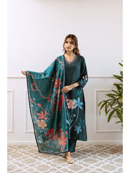 Nehamta - Womens Green Muslin Kurta, Pant And Dupatta (Set of 3)