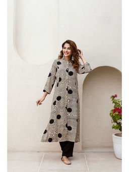 Nehamta - Womens Cream German Rayon Kurta With Pant (Set of 2)