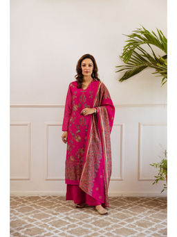 Nehamta - Womens Pink Modal Muslin Kurta, Palazzo And Dupatta (Set of 3)