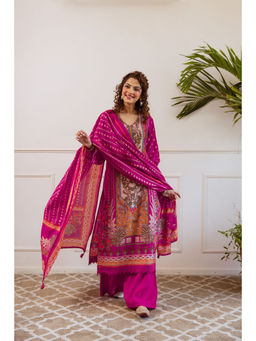 Nehamta - Womens Rani Pink Modal Muslin Kurta, Palazzo And Dupatta (Set of 3)