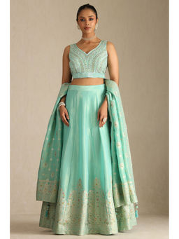 Soch - Womens Blue Tissue Choli & Lehenga with Dupatta (Set of 3)