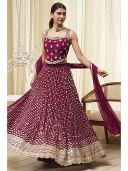 Biba - Women Burgundy Georgette Lehenga & Choli with Dupatta (Set of 3)