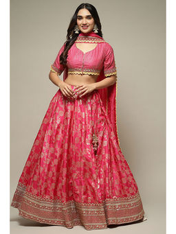 Biba - Women Pink Embroidered Lehenga & Choli with Dupatta (Set of 3)