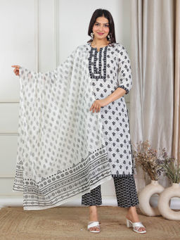 ARAMYA - White Print Kurta & Pant with Dupatta (Set of 3)