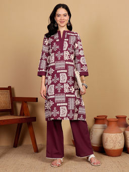 Varanga - Women Purple Printed Kurta With Solid Pant (Set of 2)
