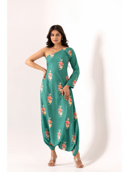 Pasha India - Jade Green One-Shoulder Dhoti Jumpsuit