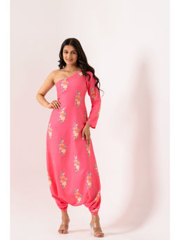 Pasha India - Hot Pink One-Shoulder Dhoti Jumpsuit
