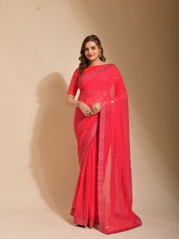 Odette - Pink Georgette Designer Saree with Unstitched Blouse