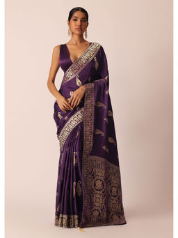 KALKI FASHION - Purple Saree with Zari Weave Butti Detail and Unstitched Blouse