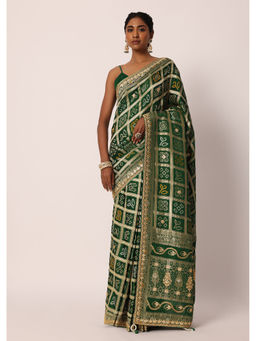 KALKI FASHION - Green Silk Saree with Bandhani and Banarasi Weave and Unstitched Blouse