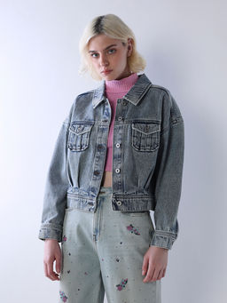 ONLY - Women'S Solid Regular Fit Blue Denim Jacket